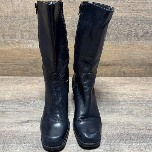 Enzo Angiolini Black Leather Square Toe Boots Women's Size 10 - Picture 2 of 8